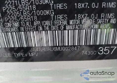 2021 Mitsubishi Outlander Sport 2.0 Es Awc из США, поврежденный, VIN JA4ARUAU6MU002847